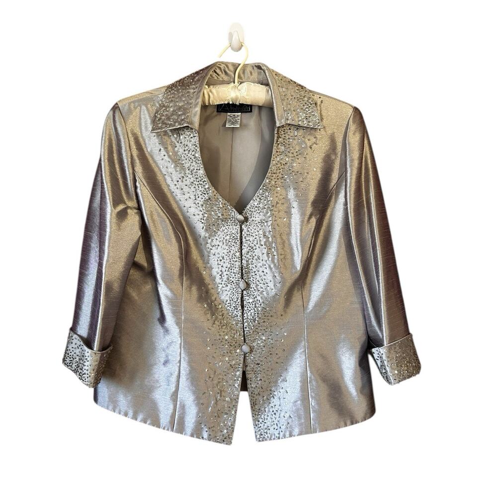 Alex Evenings Women’s Beige Satin Sequin Mother of The Bride Jacket Skirt Sz. 16 - Picture 9 of 16